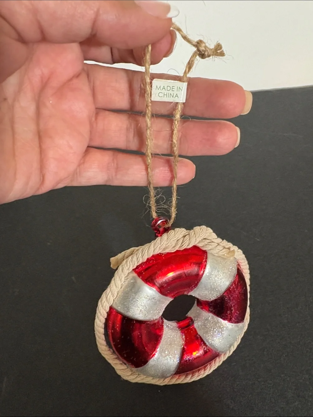 Pottery Barn Glass Lifesaver Ornament Beach-Life Nautical Theme